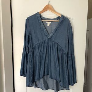 H&M bell sleeve denim blouse